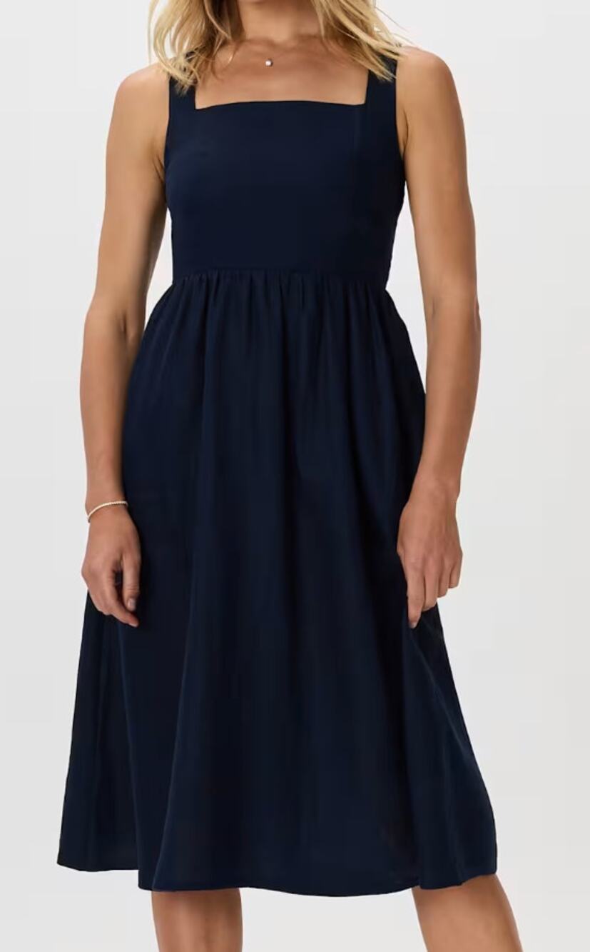 Quince 100% European Linen Fit & Flare Midi Dress Deep Navy XS NWT